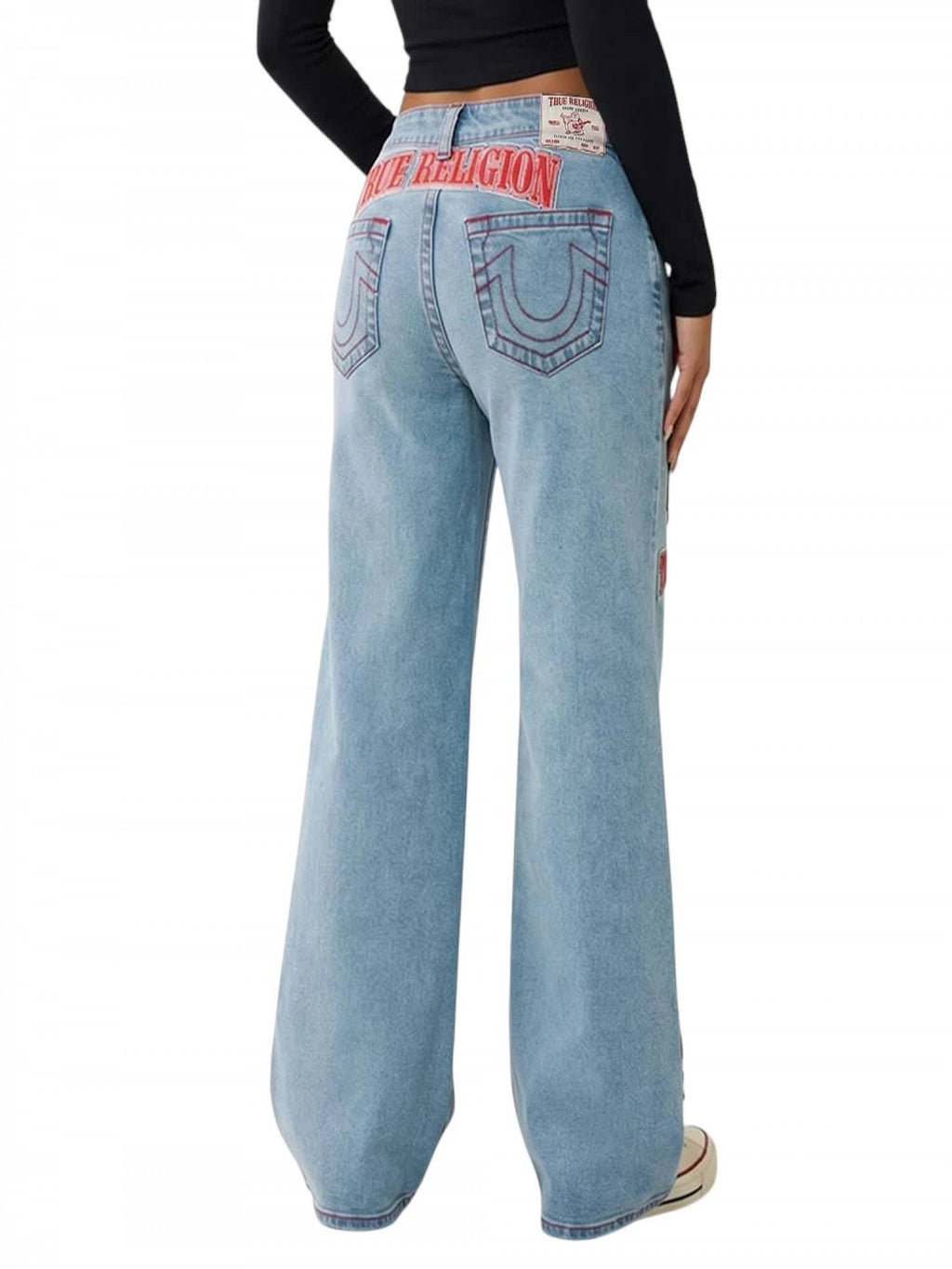 Light Blue Mid Rise Baggy Graphic Jeans | BG78 - view 2