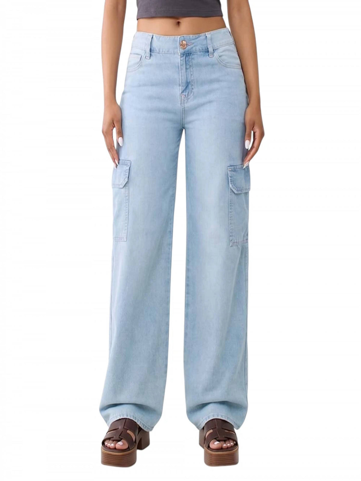 Sky Blue Mid Rise Baggy Jeans | BG78 - view 1