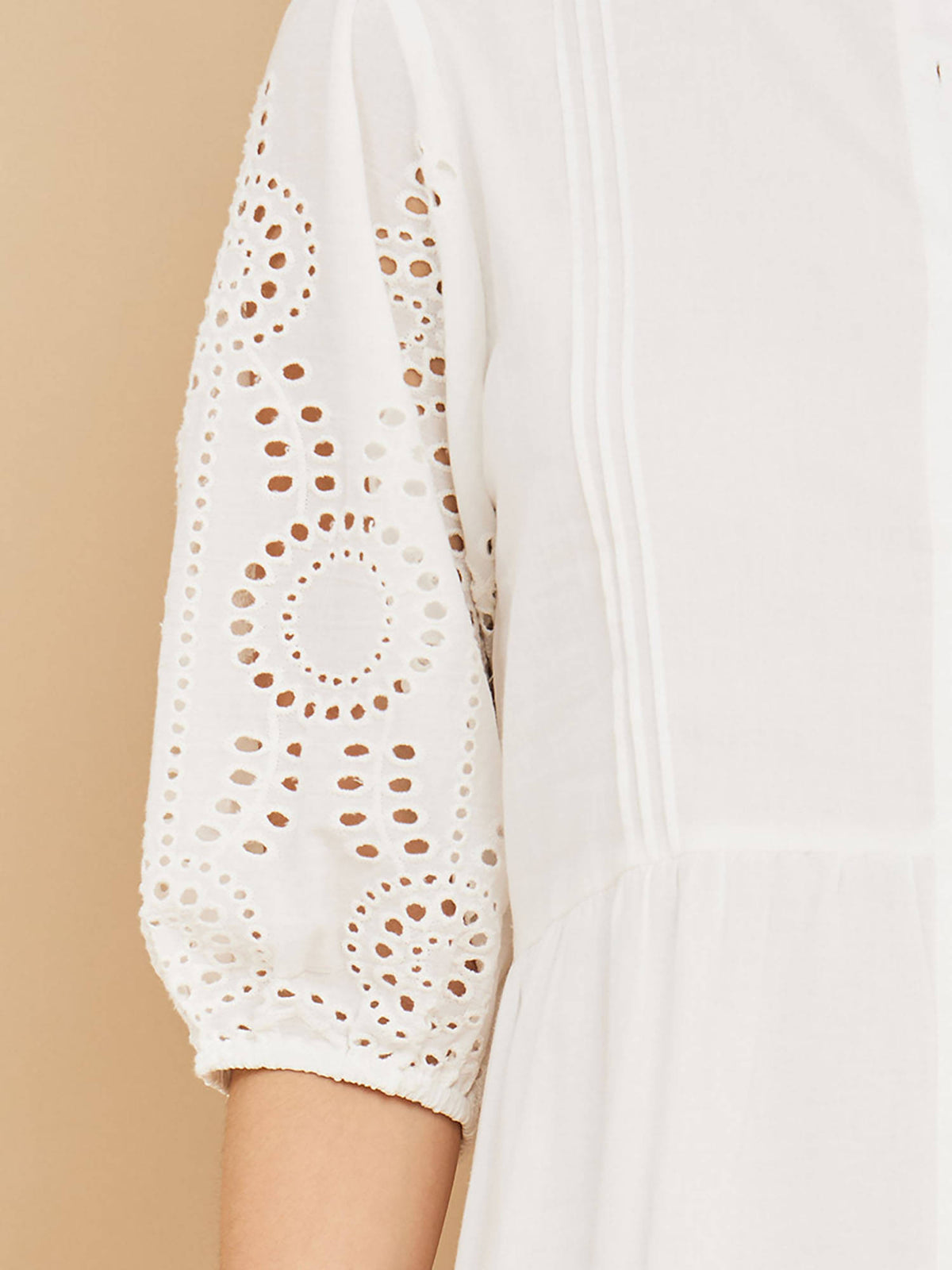 Three Fourth Sleeve Schiffli Shirt Midi Dress | D56 - view 3