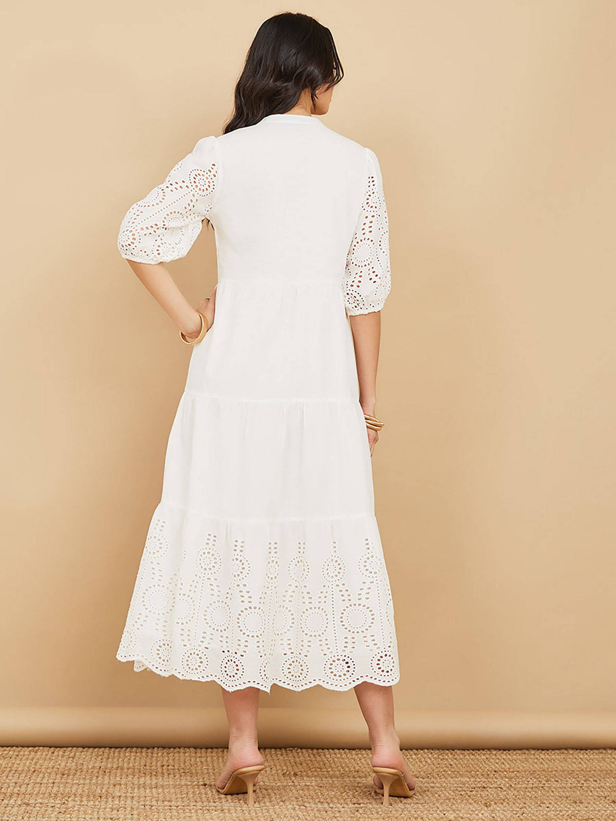 Three Fourth Sleeve Schiffli Shirt Midi Dress | D56 - view 4