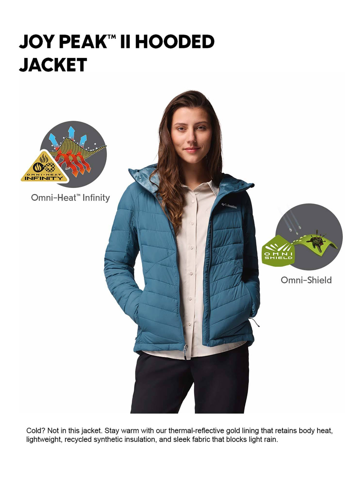 Women Teal Omni-Heat Infinity Joy Peak Down Jacket upto -10°c | JK12 - view 3