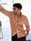 Buy Solids: Orange Men Cotton Linen Shirts Online C76