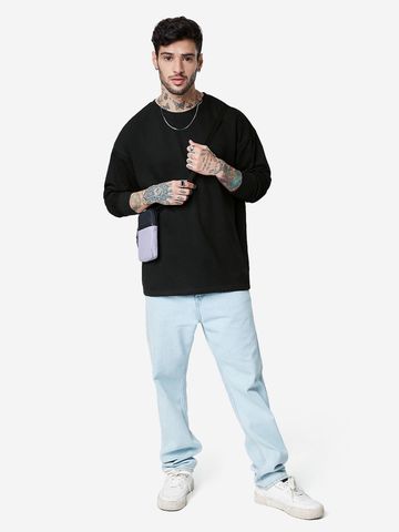 Buy Solids: Black (Oversized) Full Sleeve T-Shirt Online OS23