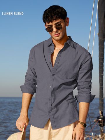 Buy Solids Dark Grey Men's Shirt Online C76