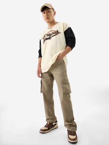 Buy Solids: Khaki Mens Cargo Pants Online F56