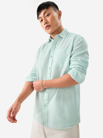 Buy Solids: Ocean Blue Cotton Linen Shirts Online C76
