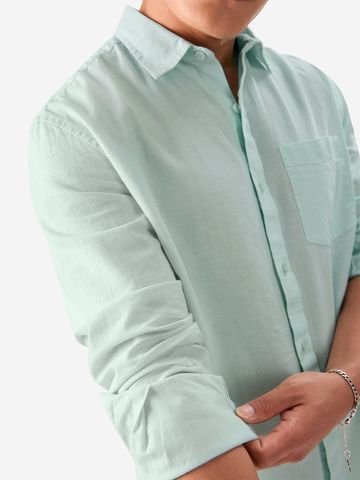 Buy Solids: Ocean Blue Cotton Linen Shirts Online C76