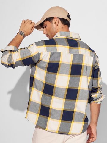 Buy Plaid: Navy, Beige Men Relaxed Shirts Online C76