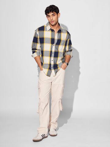 Buy Plaid: Navy, Beige Men Relaxed Shirts Online C76