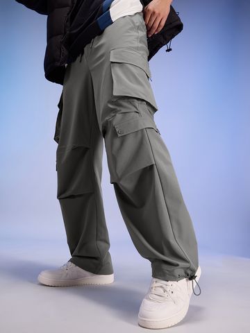 Buy Solids Charcoal Grey Men Parachute Pants Online F56