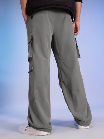 Buy Solids Charcoal Grey Men Parachute Pants Online F56