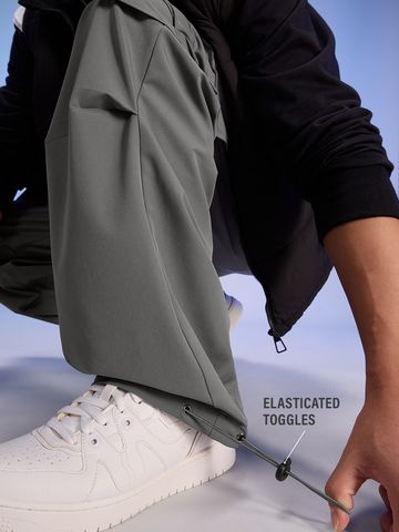Buy Solids Charcoal Grey Men Parachute Pants Online F56