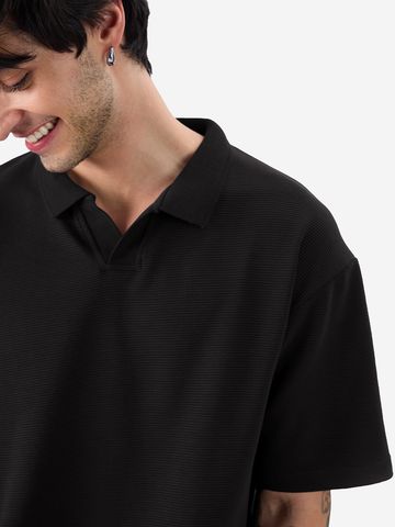 Buy Solids: Regal Black Oversized Polo Online P09