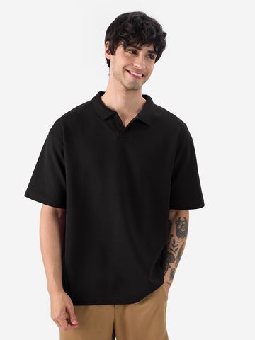 Buy Solids: Regal Black Oversized Polo Online P09