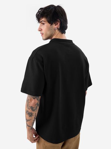 Buy Solids: Regal Black Oversized Polo Online P09