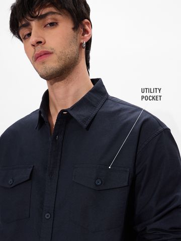 Buy Solids: Classic Indigo Men's Utility Shirts Online C76