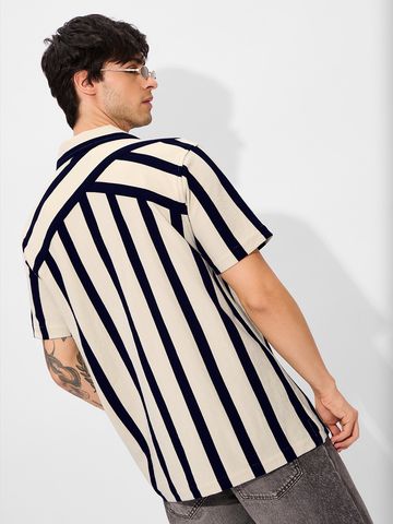 Buy Stripes: Black, White Men Knit Shirt Online C76
