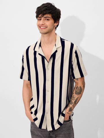 Buy Stripes: Black, White Men Knit Shirt Online C76