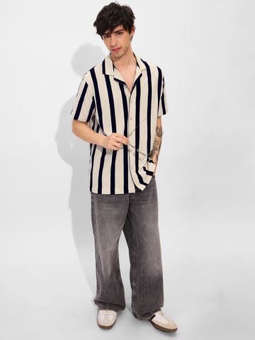 Buy Stripes: Black, White Men Knit Shirt Online C76