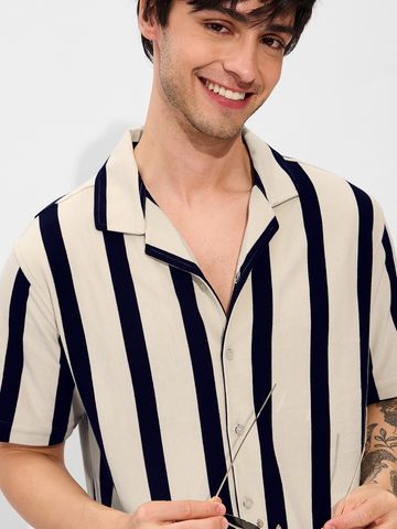 Buy Stripes: Black, White Men Knit Shirt Online C76