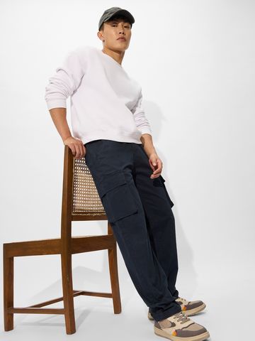 Buy Solids: Rich Navy Blue Men Cotton Pants Online F56