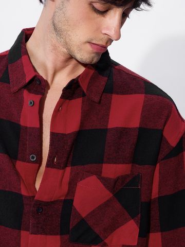 Buy Checks: Black And Red Men Oversized Shirts Online C76