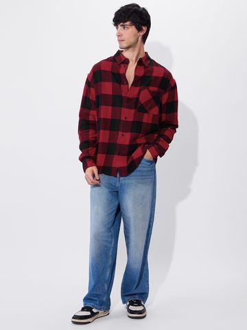 Buy Checks: Black And Red Men Oversized Shirts Online C76