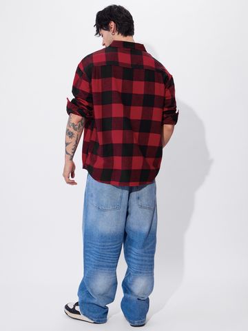 Buy Checks: Black And Red Men Oversized Shirts Online C76