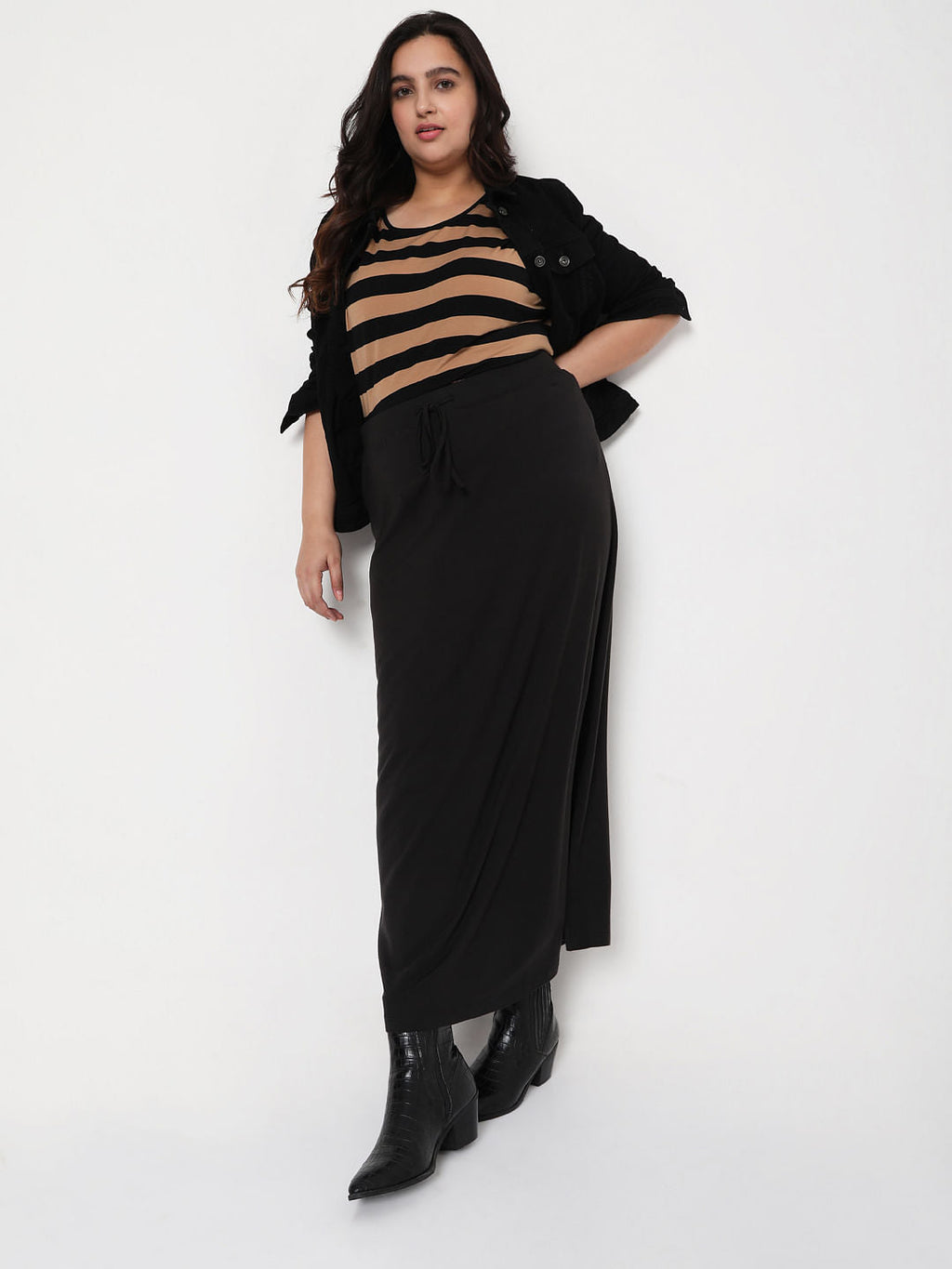 Curve Black Striped T-Shirt