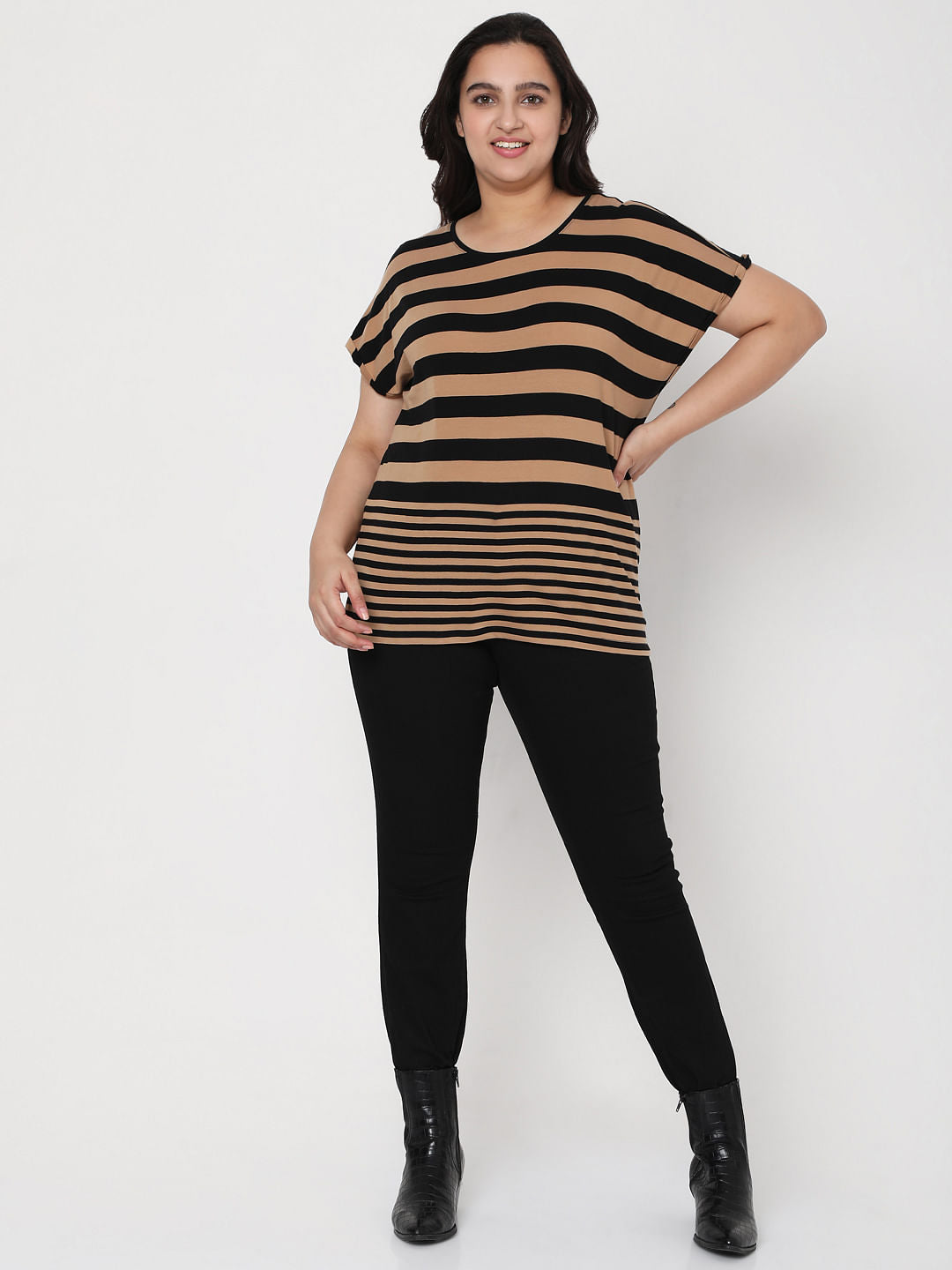 Curve Black Striped T-Shirt