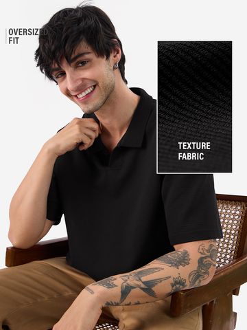Buy Solids: Regal Black Oversized Polo Online P09