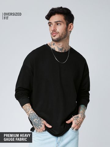 Buy Solids: Black (Oversized) Full Sleeve T-Shirt Online OS23