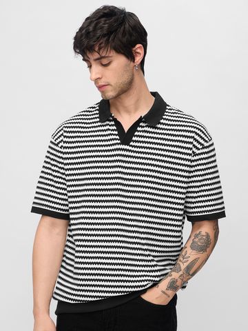 Buy Jacquard Polo: Monochrome Oversized Polos Online P09