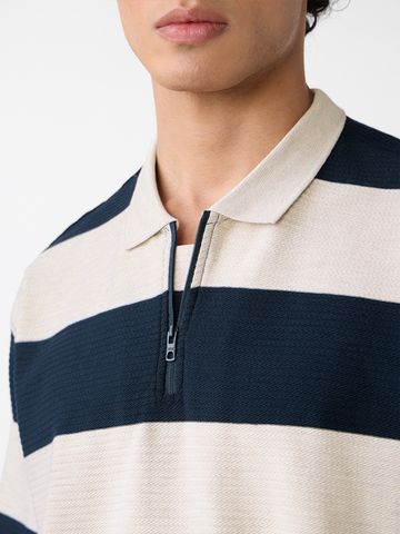 Buy Textured Stripes: Riviera Men Oversized Zipper Polos Online P09