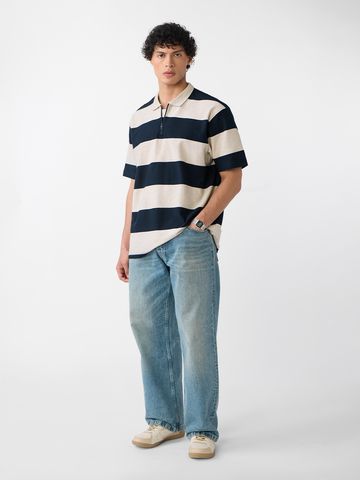 Buy Textured Stripes: Riviera Men Oversized Zipper Polos Online P09