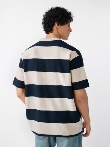 Buy Textured Stripes: Riviera Men Oversized Zipper Polos Online P09