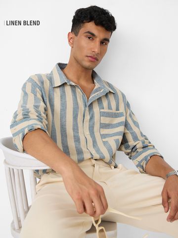 Buy Cotton Linen Stripes: Coastal Men Relaxed Shirts Online C76