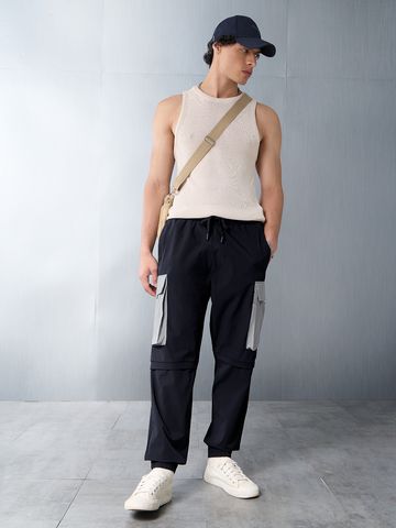 Buy Solids: Navy Blue Men Cargo Joggers Online F56