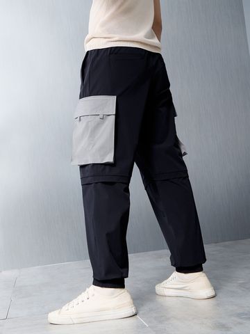 Buy Solids: Navy Blue Men Cargo Joggers Online F56