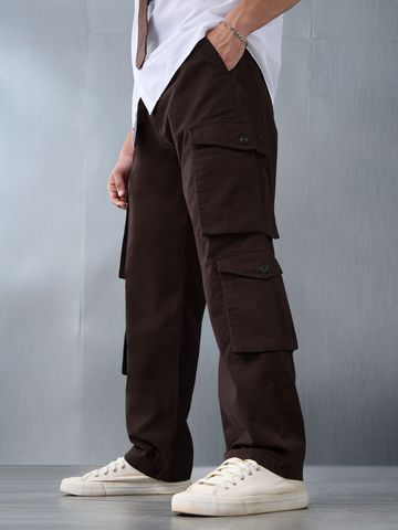 Buy Solids: Rich Brown Men Cargo Pants Online F56