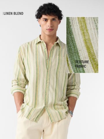 Buy Cotton-Linen Shirt: Linear Verde Men Online C76