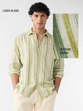 Buy Cotton-Linen Shirt: Linear Verde Men Online C76