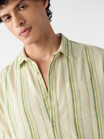 Buy Cotton-Linen Shirt: Linear Verde Men Online C76