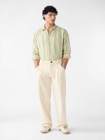 Buy Cotton-Linen Shirt: Linear Verde Men Online C76
