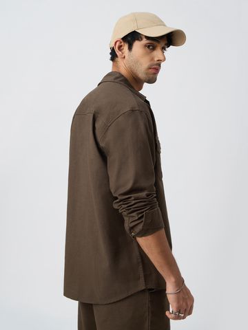 Buy Cotton Linen Utility: Mocha Men Utility Shirts Online C76