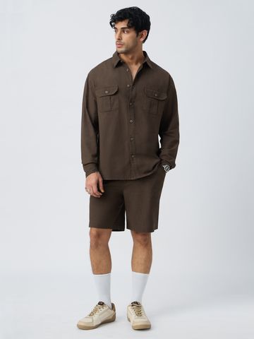 Buy Cotton Linen Utility: Mocha Men Utility Shirts Online C76
