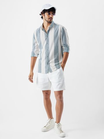 Buy Stripes: White And Green Knit Shirt Online C76