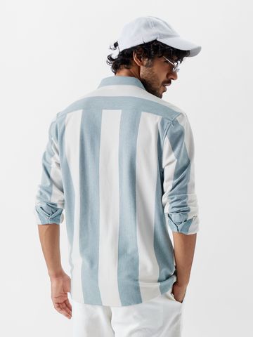 Buy Stripes: White And Green Knit Shirt Online C76