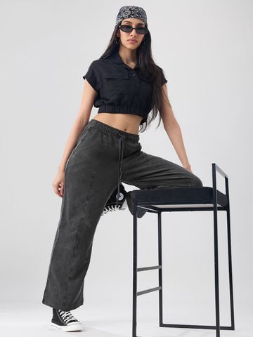 Solids: Charcoal Grey Women Flared Joggers JB65