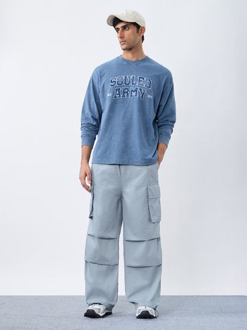 Buy Parachute Pants: Dusty Sky Blue For Men Online F56